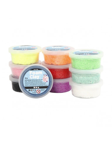 Foam Klei - Glitter Kleuren, 10x35gr.