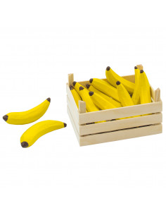 Houten Bananen in Kist, 10dlg.