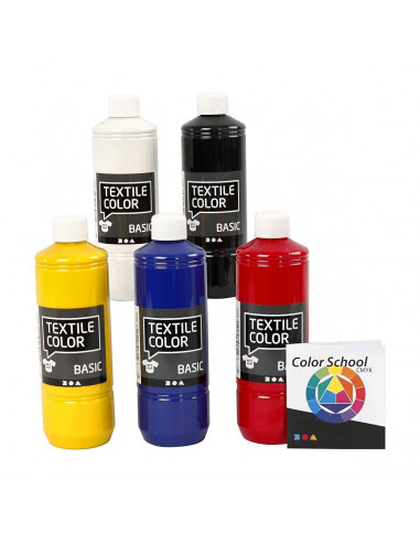 Textielverf - Primaire kleuren, 5x500ml