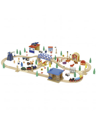 Houten Treinset met Blauwe Brug, 100dlg.