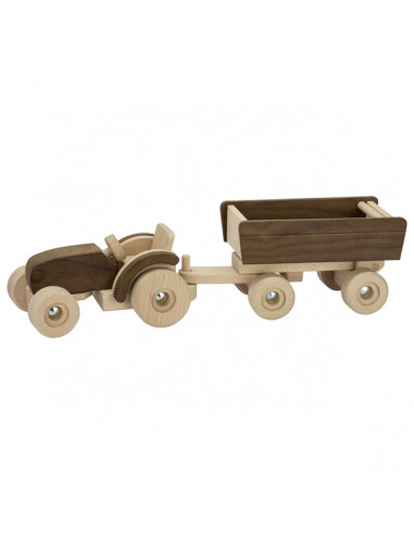 Goki Nature Houten Tractor met Aanhanger