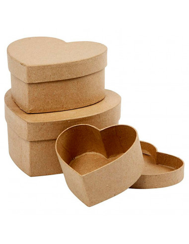 Harten Doosjes Papier-mache, 3st.