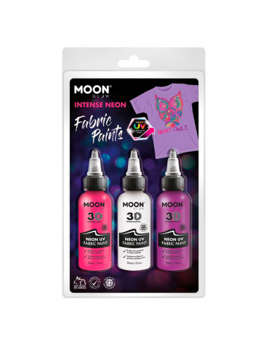 Textielverf Neon 3x30ml - Wit, Roze,...