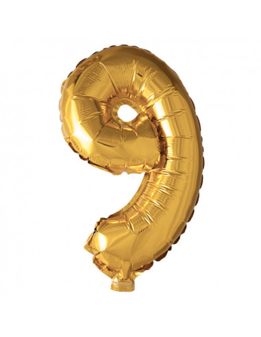 Folieballon Cijfer 9 40cm Goud