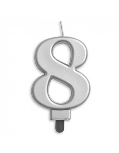 Nummer Kaars Metallic Zilver nr 8