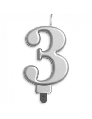 Nummer Kaars Metallic Zilver nr 3