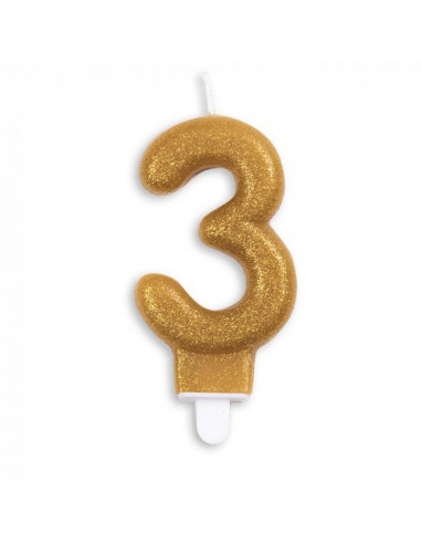Nummer Kaars Glitter Goud nr 3