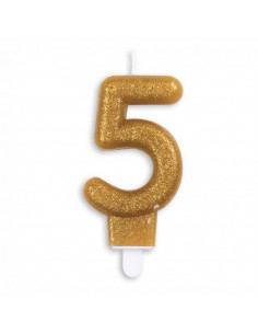 Nummer Kaars Glitter Goud nr 5