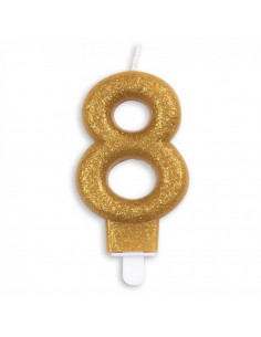 Nummer Kaars Glitter Goud nr 8