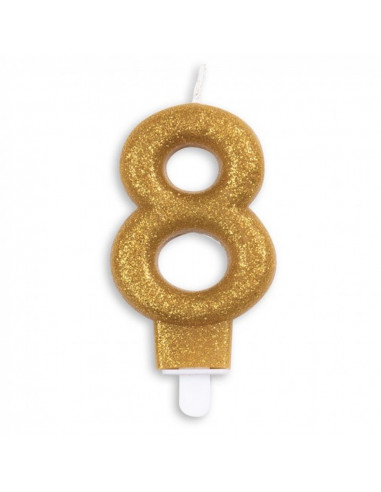 Nummer Kaars Glitter Goud nr 8