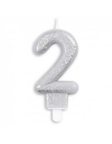 Nummer Kaars Glitter Zilver nr 2