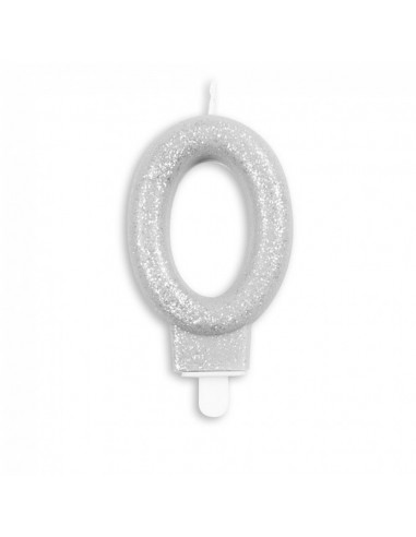 Nummer Kaars Glitter Zilver nr 0