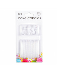 24 Cake Kaars + 12 Houders Wit