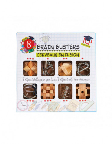 Breinpuzzelset Hout en Metaal 8st.