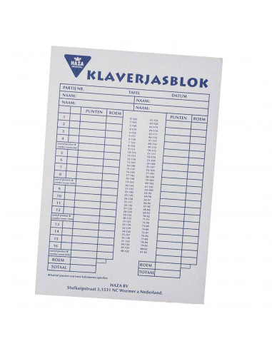 Klaverjasblok, 50 vellen