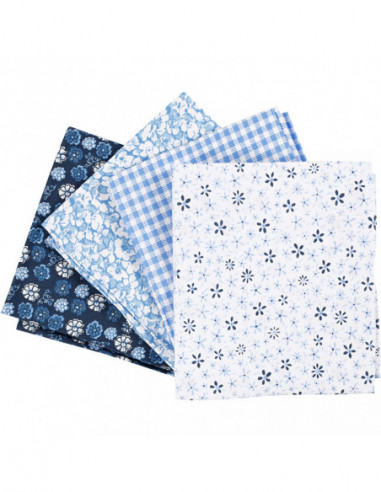 Patchwork Stof Blauw 45x55cm 4st.