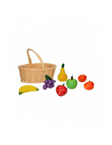 Houten Fruit in Picknickmand 17dlg.