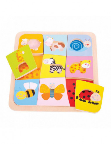 Houten Dieren Patronen Puzzel 9st.