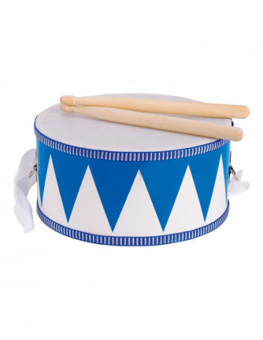 Houten Trommel met Stokken Blauw/Wit