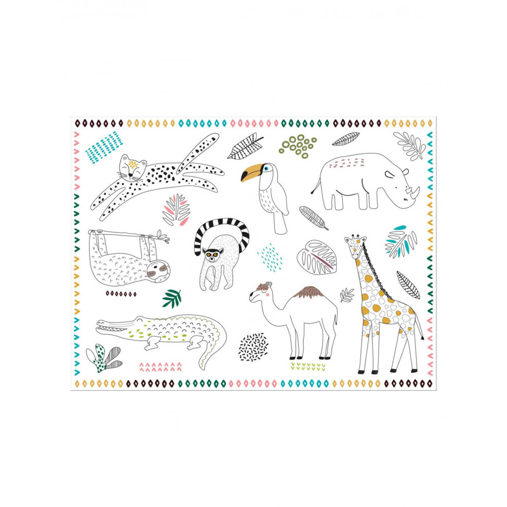 Inkleurbare Placemats Wilde Dieren 6st.