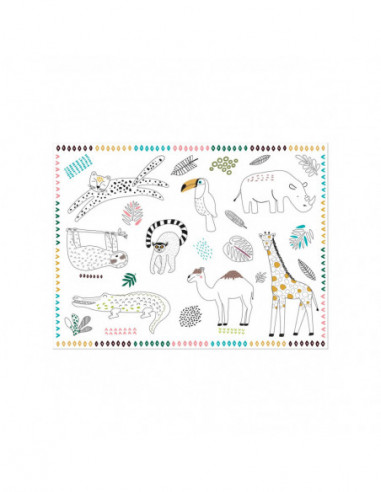 Inkleurbare Placemats Wilde Dieren 6st.