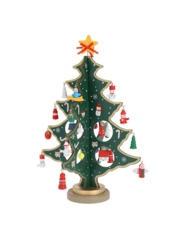 Houten Kerstboom met Hangdecoratie...