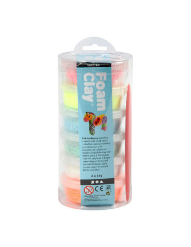 Foam Clay Pastel Kleuren Glitter 6x14gr.