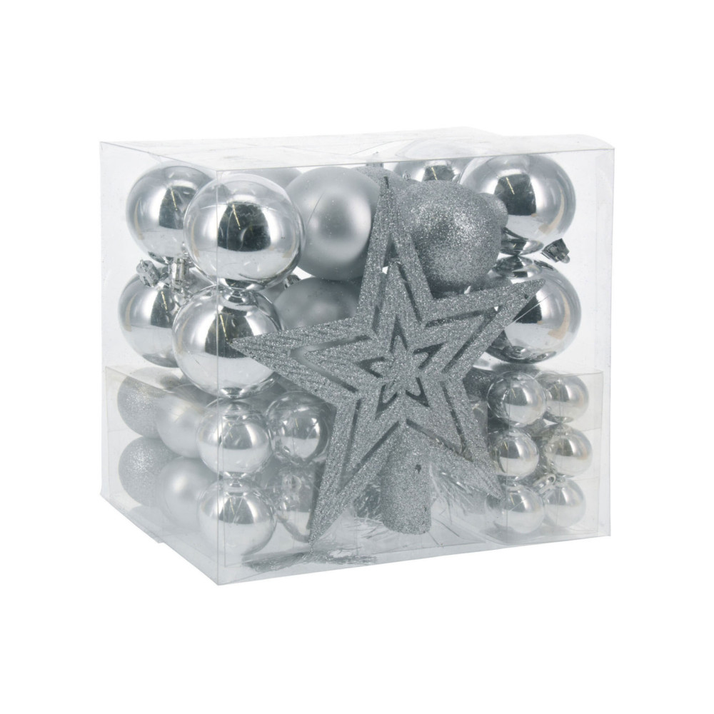 Kerstballen Set met Piek Zilver 54st.