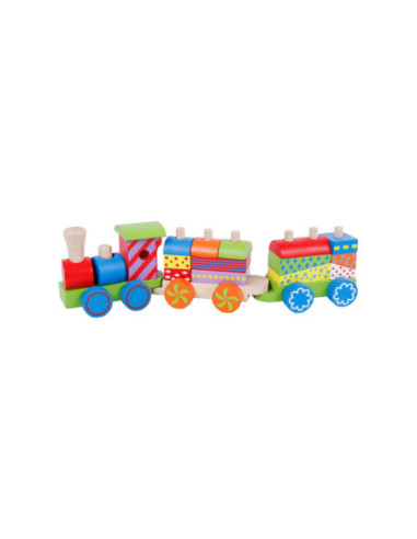 Houten Stapeltrein met 2 Wagons