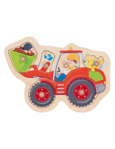 Goki Houten Noppenpuzzel Wiellader 6st.