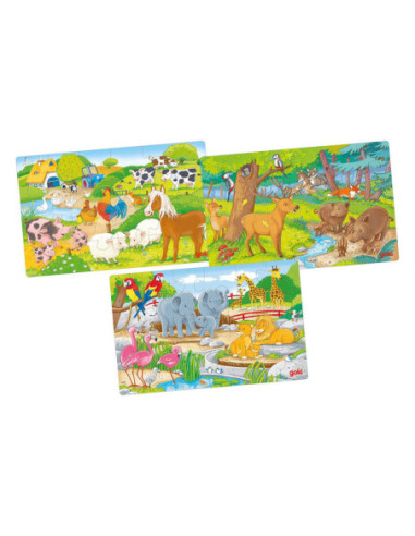 Goki Houten Legpuzzel Dieren Set van 3