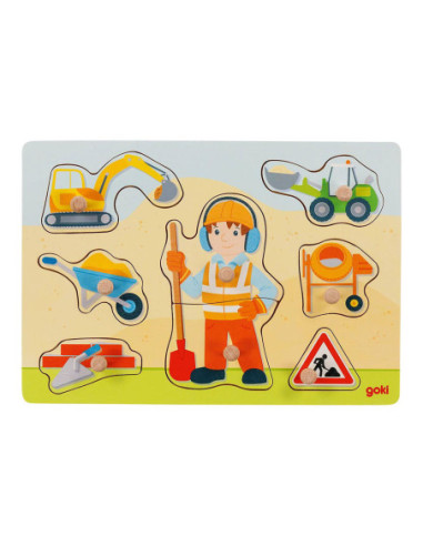 Goki Houten Noppenpuzzel Bouwvakker 8st.