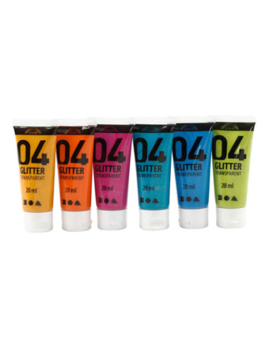Kinder Acrylverf Glitter Kleur 6x20ml
