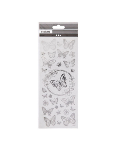 Stickers Zilver Vlinders 1 Vel