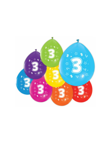 Ballonnen 2-zijdig Geprint Cijfer 3 8st.