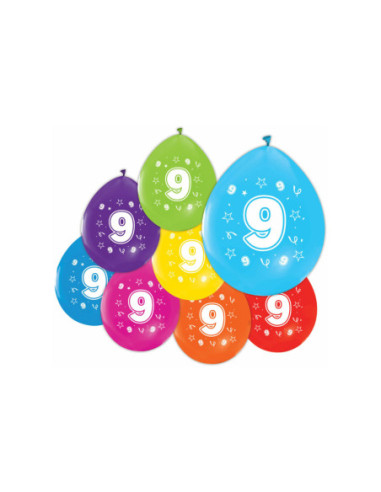 Ballonnen 2-zijdig Geprint Cijfer 9 8st.