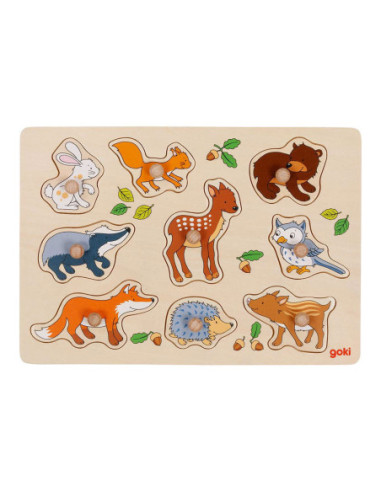 Goki Houten Noppenpuzzel Bosdieren 9st.