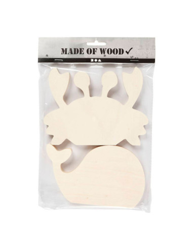 Houten Zeedieren Krab en Walvis 2st.