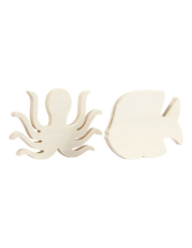 Houten Zeedieren Inktvis en Vis 2st.