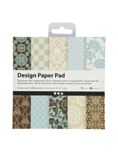 Design Papierblok Lichtblauw/Bruin 50...