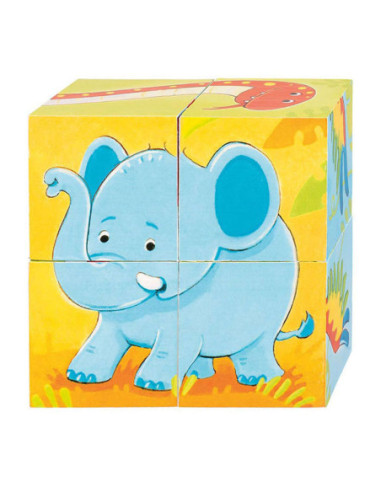 Goki Houten Blokpuzzel Wilde Dieren 4st.