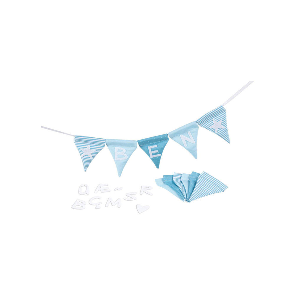 Goki Stoffen Vlaggenlijn Maken Blauw met 10 Vlaggen en Alfabet Tekens