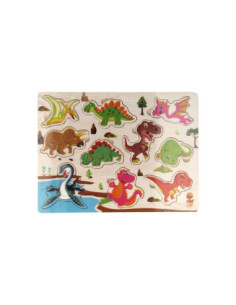 Houten Noppenpuzzel Dino 10st.