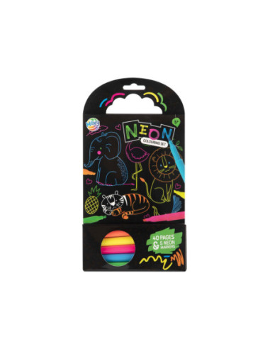 Kleurboek Dieren met 5 Neon Stiften...