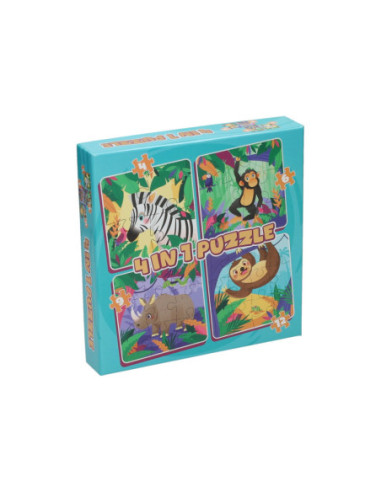 Legpuzzel 4in1 - Wilde Dieren 12st.