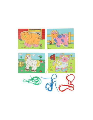 Houten Rijgpuzzel Boerderij Set van 4