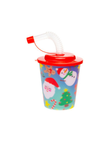 Beker met Deksel en Rietje Kerst, 12st.