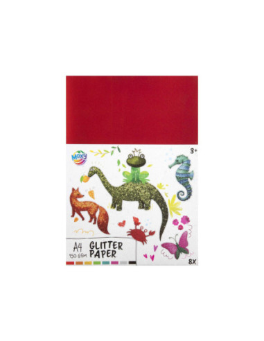 Glitter Papier A4, 8 Vellen en 8 Kleuren