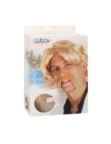 Blonde Pruik met Snor