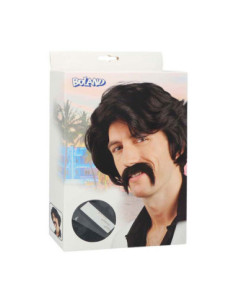 Zwarte Pruik met Snor